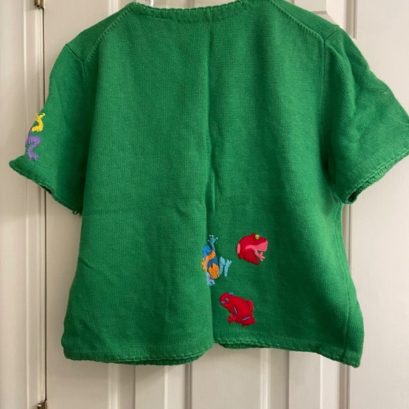 Vintage Michael Simon Green Frogs Short Cardigan Top - Picture 7 of 8